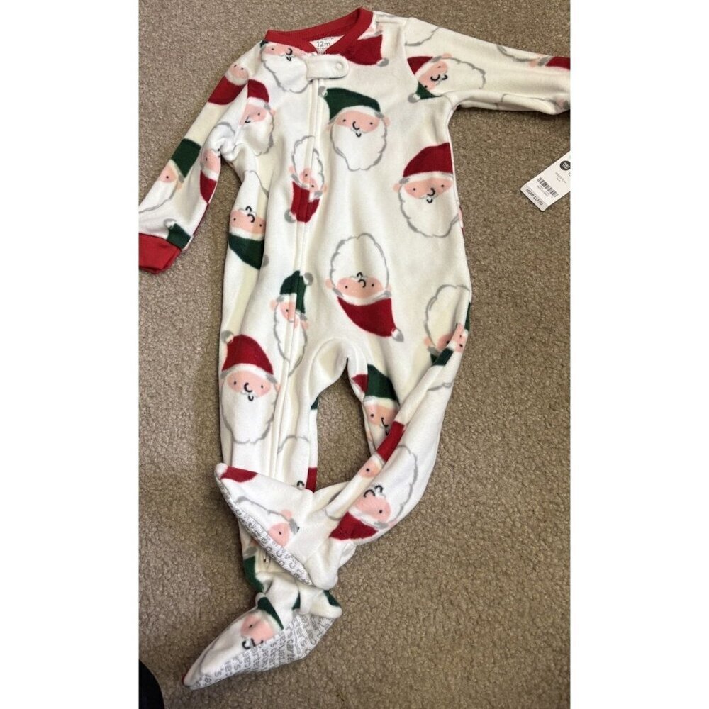 Infant Carters Fleece Baby Christmas Santa 1 Piece Footed Pajama 12 Months